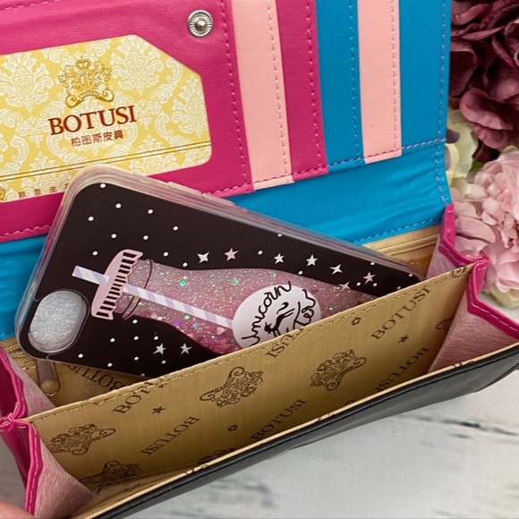 Black Vegan Leather Black & White Dog Clutch Wallet - Picture 4 of 10